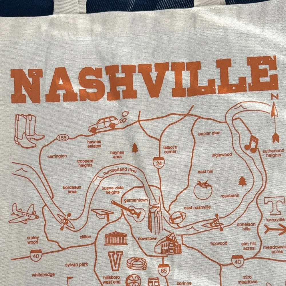 Vintage Nashville Map Tote Canvas Bag